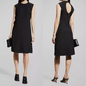NWT Lafayette 148 Black Sleeveless Shift Dress Wool-Silk Keyhole Back Large LBD